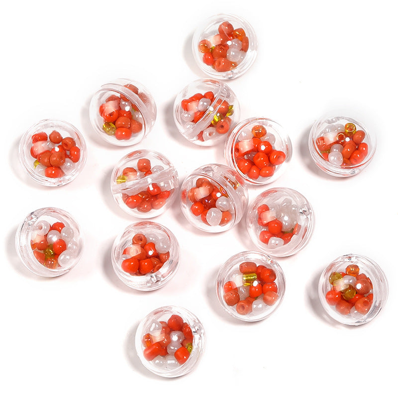 Wholesale 25pcs Rice Beads Filled Bubble Ball Through Hole Round Beads
